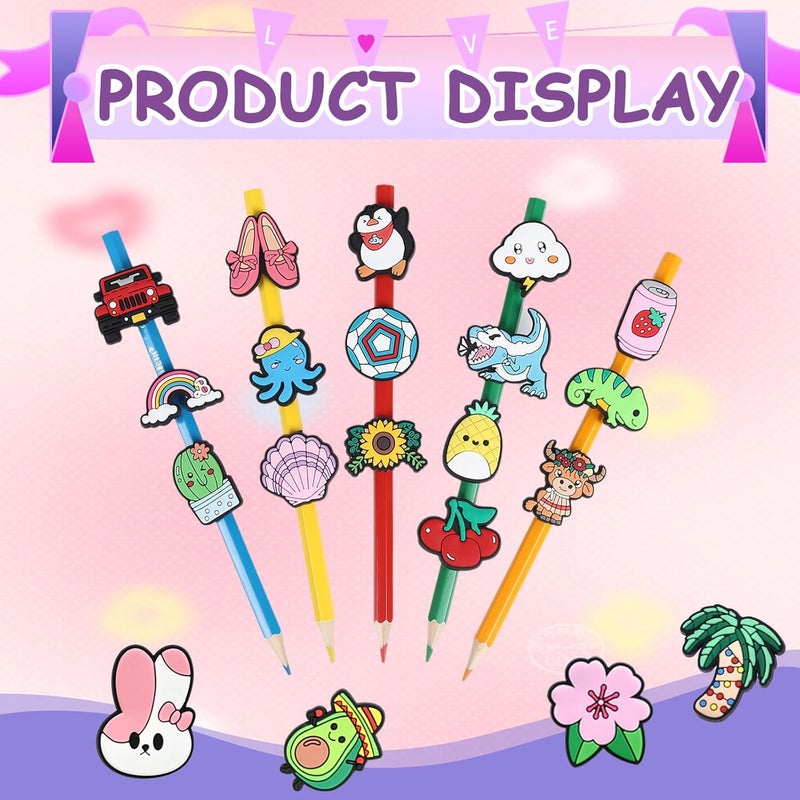 Sanglow 80pcs Cute Pencil Toppers,Pen Toppers Charms Decorations Clips Bulk Animal Pencil Buddies Huggers Classroom Prizes Rewards Gifts for Students - Image 4